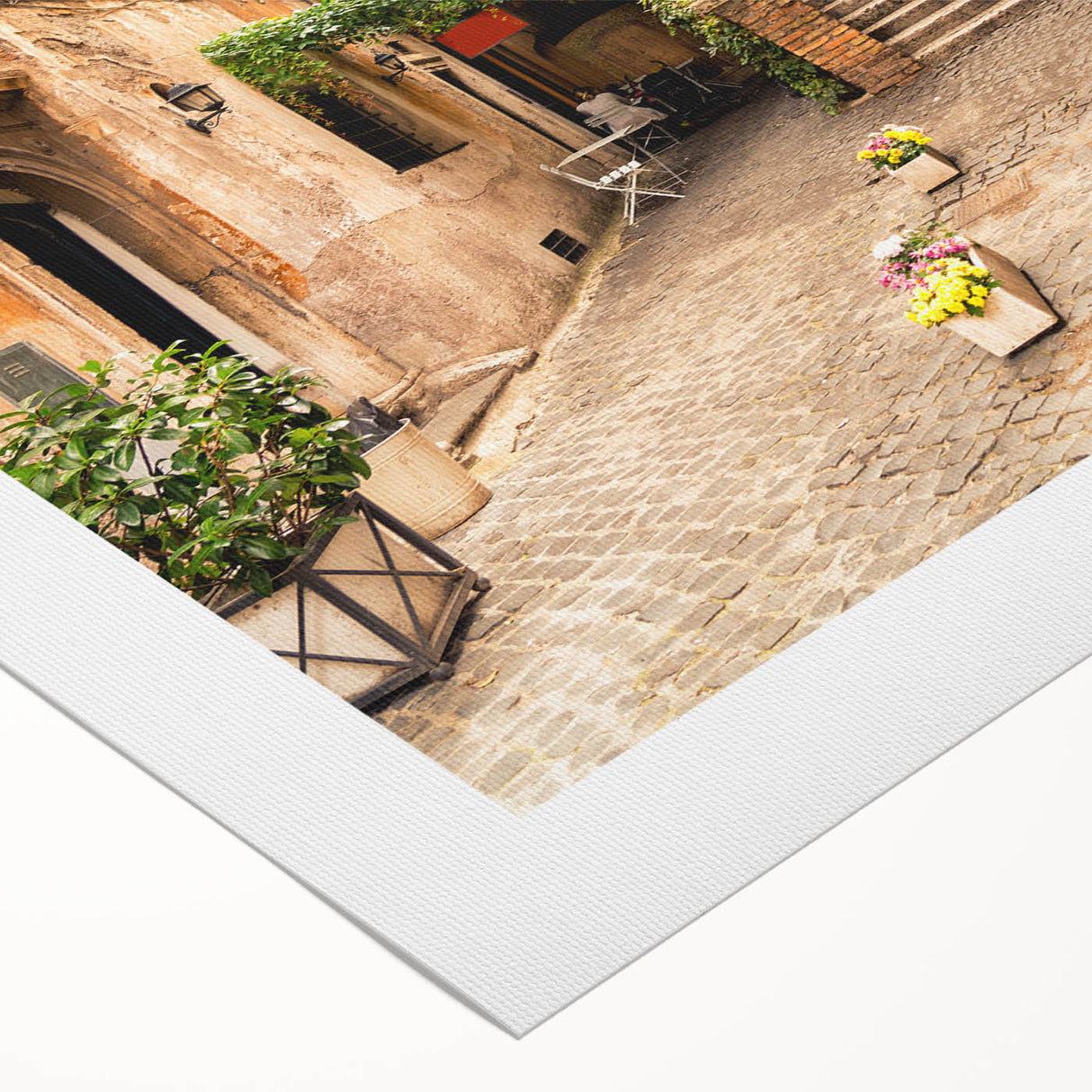Art deco poster of Rome with muted earth tones on rolled canvas, suitable for dining room wall art.