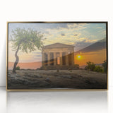 Art deco poster depicting Sicilian landscape in muted earth tones, framed acrylic, ideal for modern art wall decor.