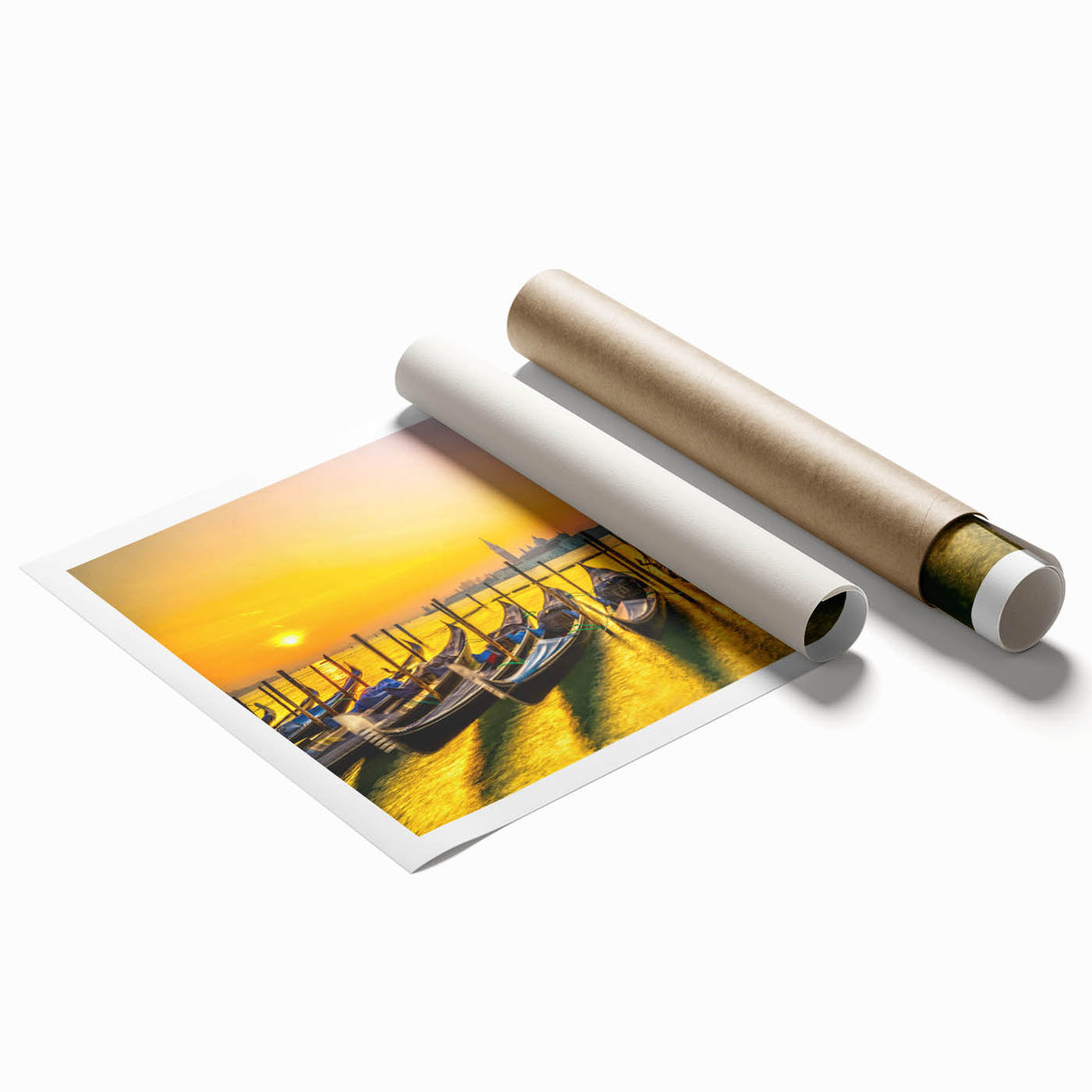 Rolled print of Venice scenery with subtle earth tones, ideal for classy bathroom wall art.