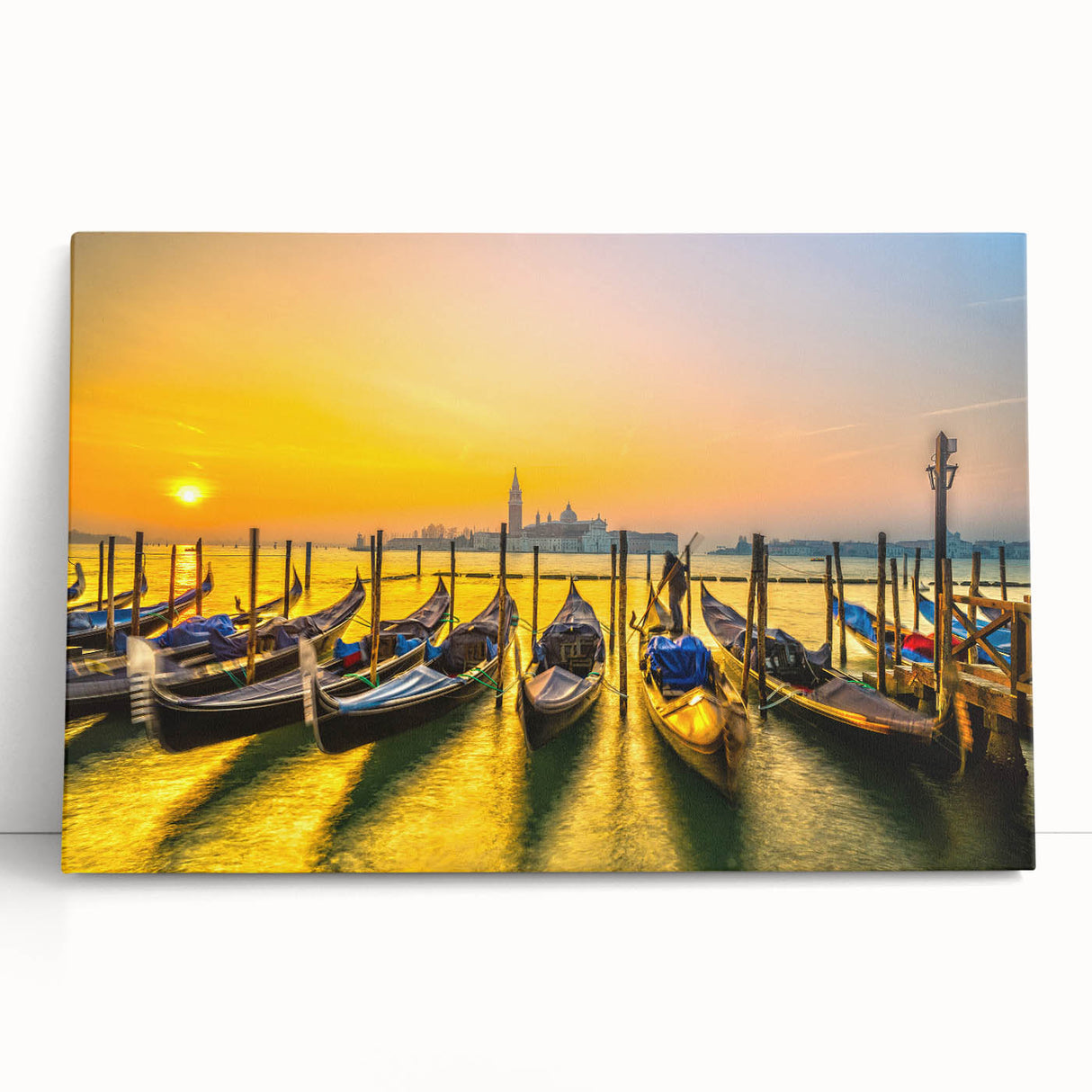 Black and white photograph of Venice canals on stretched canvas, ideal for kitchen wall art.