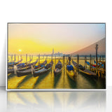 Acrylic print of Venice scenery in muted earth tones, framed in white, ideal for modern art wall decor.