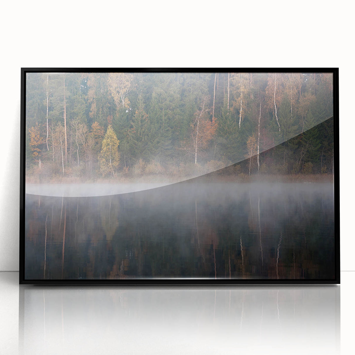 Large abstract wall art depicting a scenic European landscape in muted earth tones on a framed acrylic print.