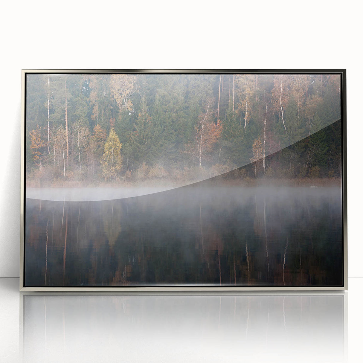 Large art print of a European cityscape in Latvia, featuring muted blue and gray tones on a framed acrylic.