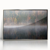Large art print of a European cityscape in Latvia, featuring muted blue and gray tones on a framed acrylic.