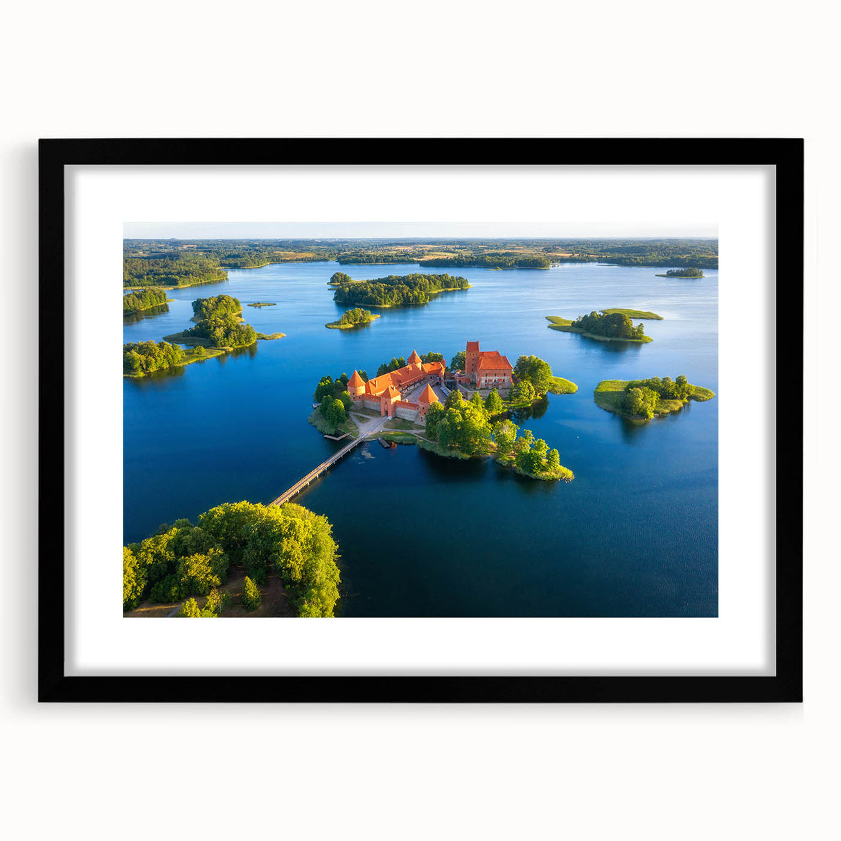 Textured abstract art print of a European scenery in vibrant colors on a large framed canvas, ideal for living room decor.