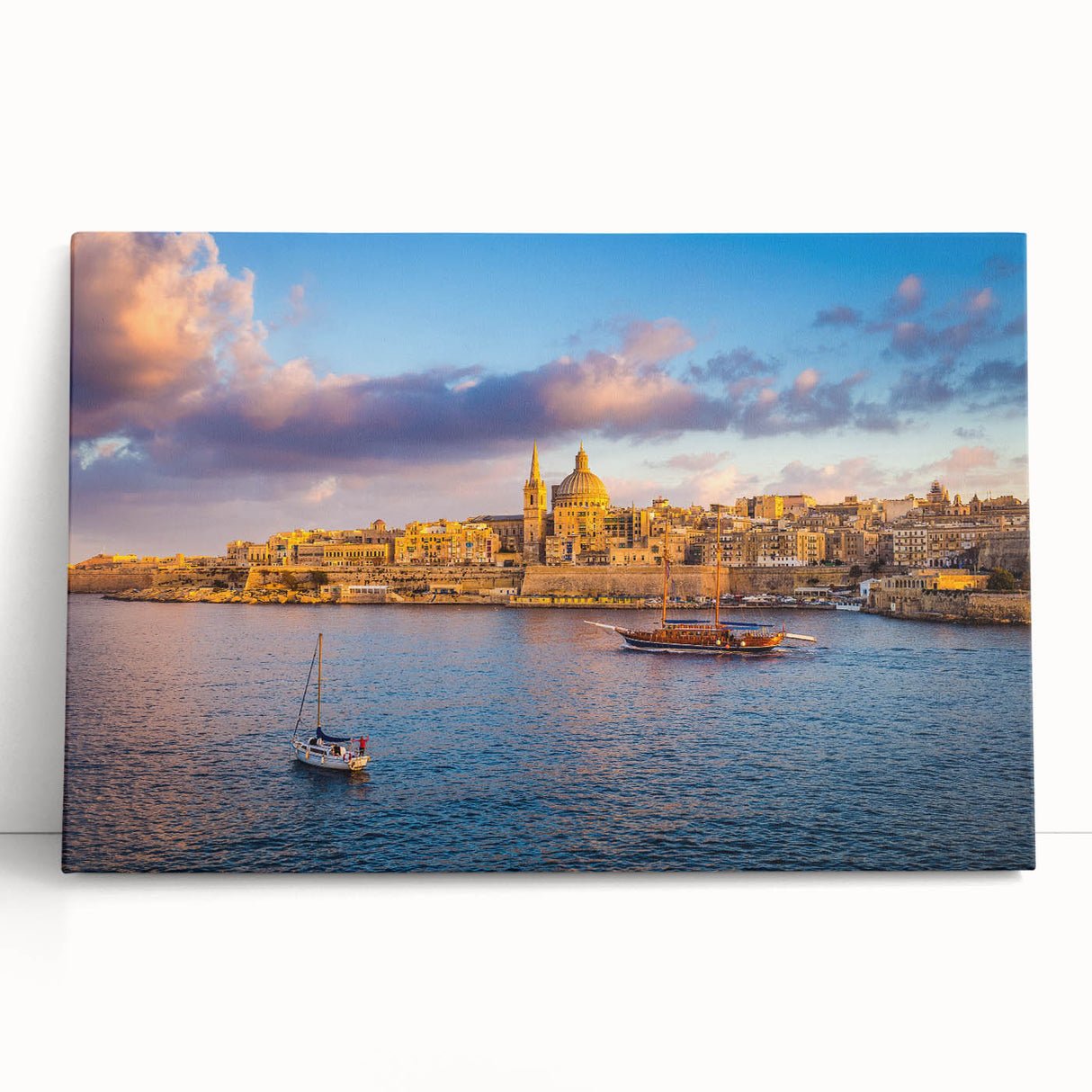 Black and white photo of Malta's coastal scenery on large stretched canvas, suitable for kitchen wall art.