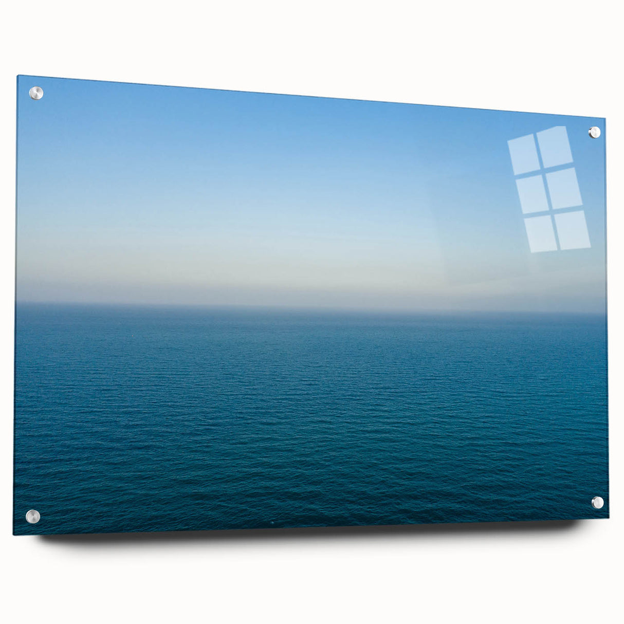 Acrylic print of the Mediterranean Sea with vivid blue tones, ideal for dining room decor.