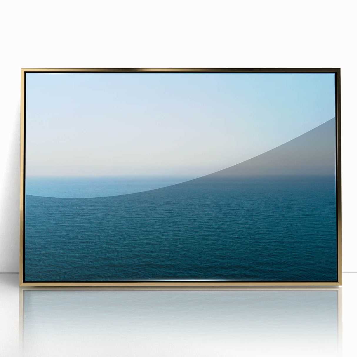 Framed acrylic print of a Mediterranean seaside village in pastel hues, suitable as modern art wall decor or nursery art.
