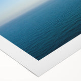 Art deco poster of the Mediterranean Sea in pastel blue and white tones on rolled canvas, suitable for dining room decor.