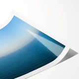 Extra large wall art featuring line art flowers over a Mediterranean seascape on rolled print.