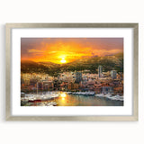 Extra large abstract art print of Monaco scenery in textured silver frame, ideal for living room decor.