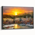 Black and white framed canvas of vintage Monaco landscape, ideal for bedroom wall art.