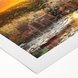 Art deco poster of Monaco scenery in muted blue and beige tones on rolled canvas, suitable for dining room wall art.