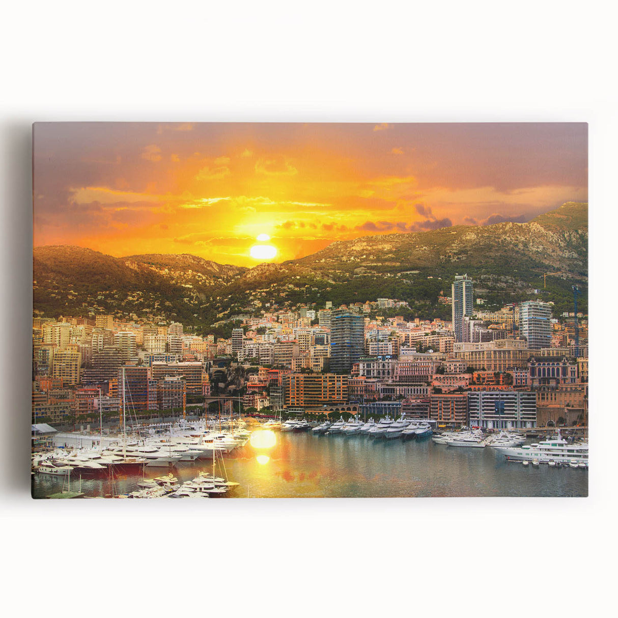 Black and white photo of Monaco scenery on stretched canvas, suitable as large kitchen wall art or for bedroom ambiance.