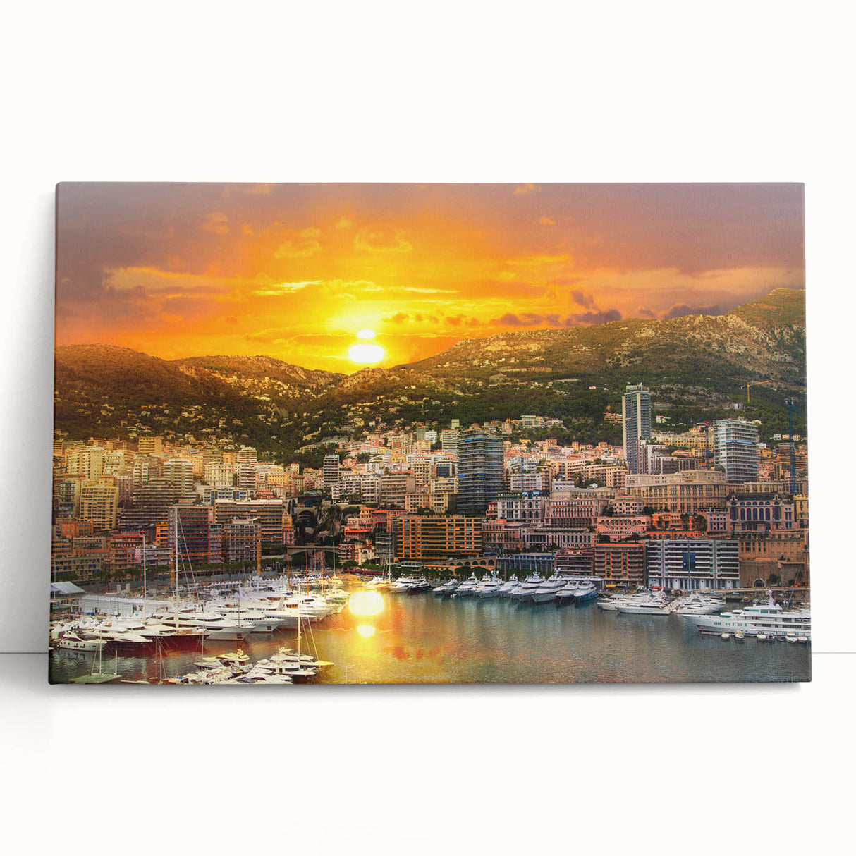 Black and white photo of Monaco scenery on large stretched canvas, ideal for kitchen wall art.