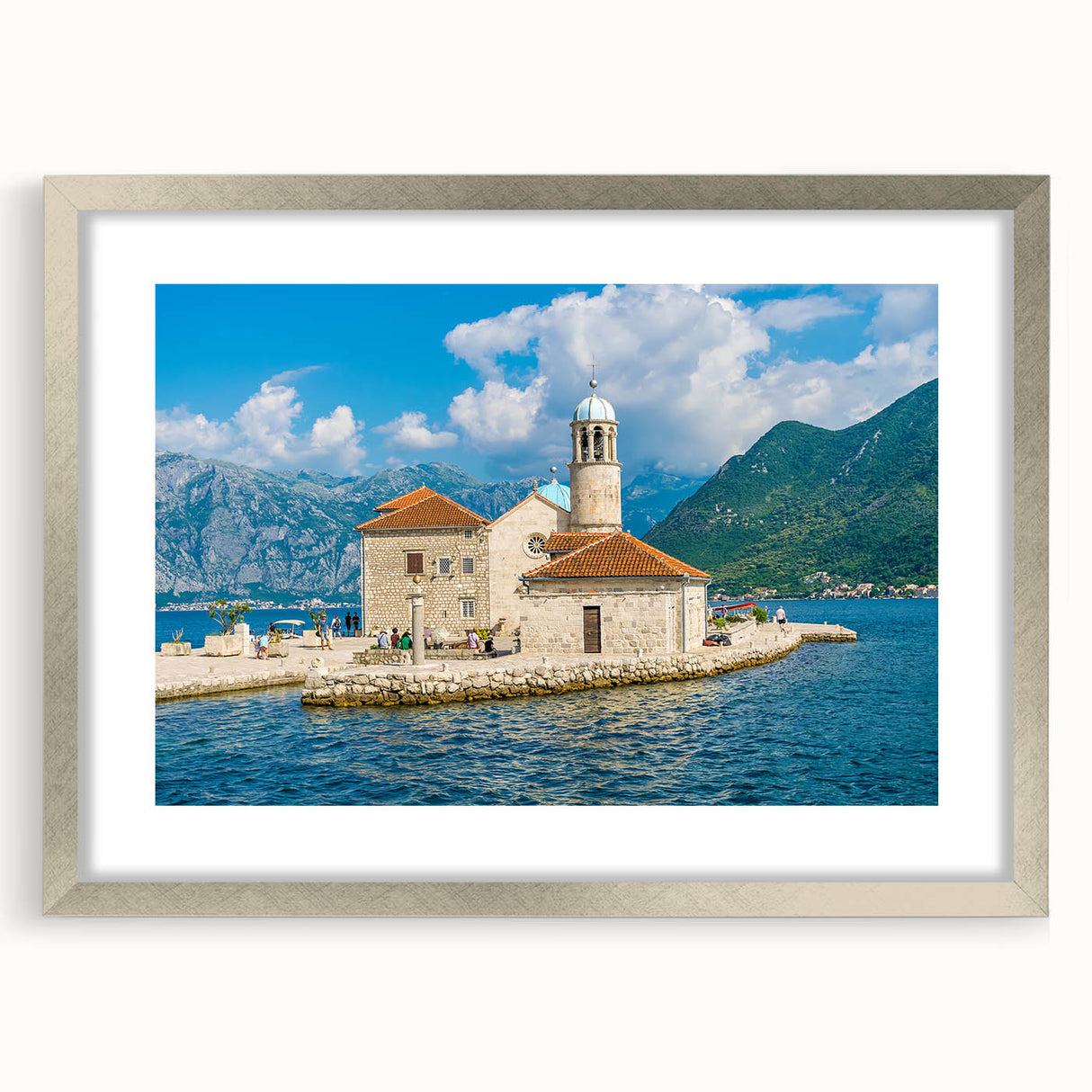 Extra large framed abstract art print of a textured European Montenegro scenery in muted earth tones.