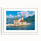 Textured abstract art print of a Montenegro landscape in muted earth tones, framed with a white mat, ideal for bedroom art.