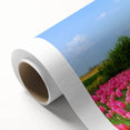 Art Deco poster of a European scenery on rolled canvas, featuring soft pastel shades, ideal for nursery wall art.