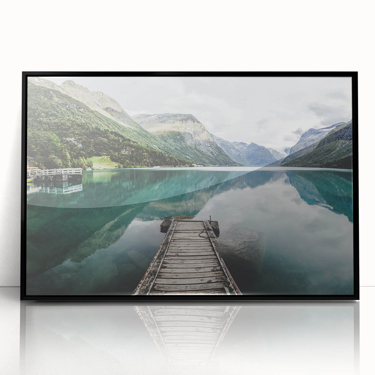 Large abstract wall art depicting a Norwegian landscape in muted earth tones on a framed acrylic.