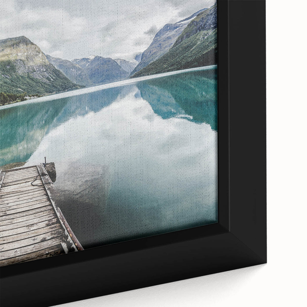 Extra large framed canvas featuring a textured depiction of a Norwegian landscape in black with colorful art accents.