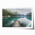 Extra large rolled print of a Norwegian landscape featuring muted green and blue tones, suitable for dining room decor.