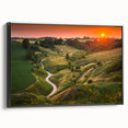 Black and white vintage poster art of a European landscape on framed canvas, suitable for bedroom decor.