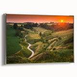 Framed canvas landscape art painting of a European scenery in muted color tones, ideal for living room decor.