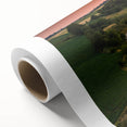 Art Deco style poster of a European scenery in muted pastel shades, printed on rolled canvas, ideal for nursery wall art.