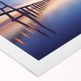 Art deco poster of Lisbon skyline in muted blue tones on rolled canvas, suitable for dining room wall art.