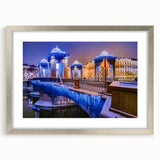 Extra large abstract art print of a textured European cityscape in muted gray and silver tones, framed with a silver mat.