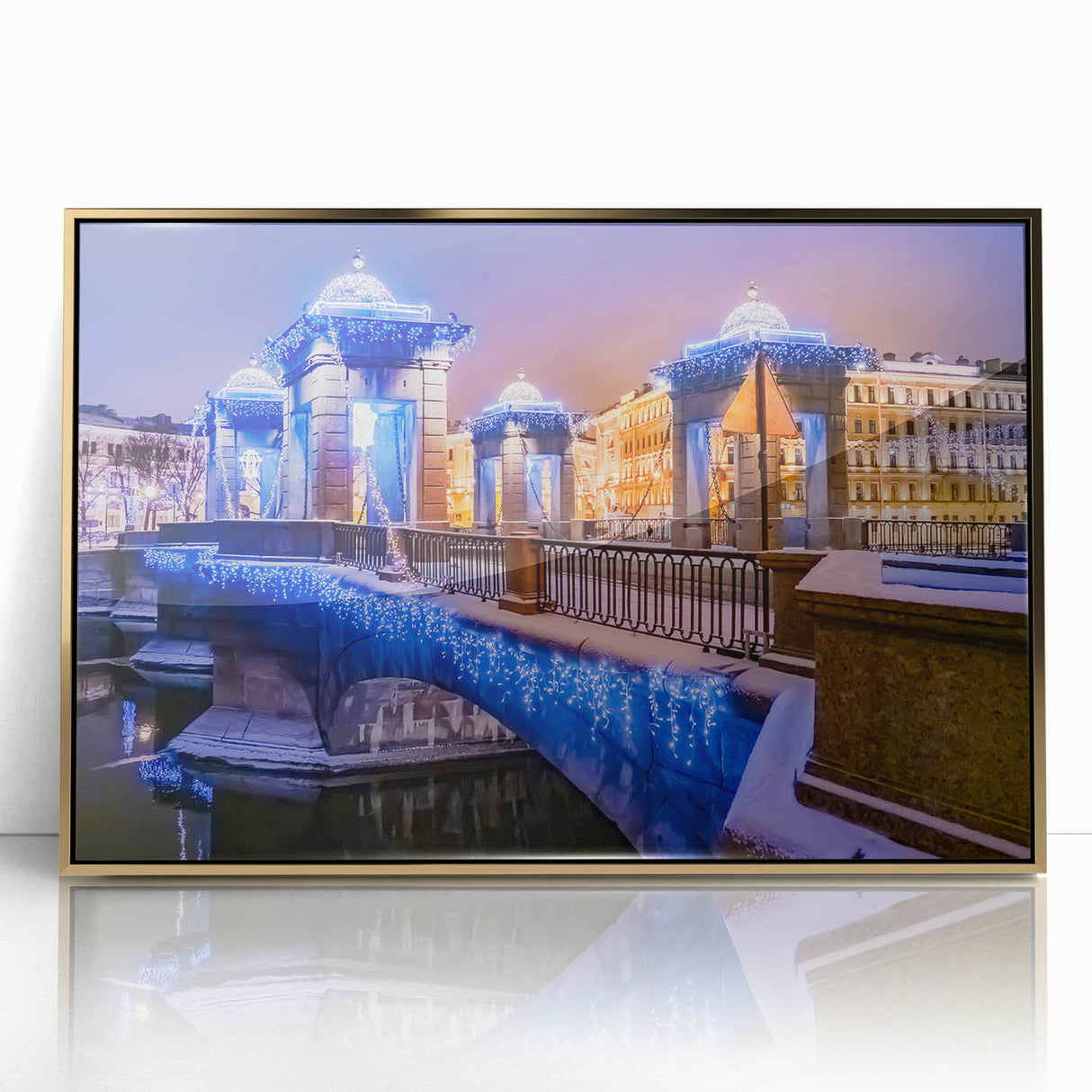 Art deco poster of St. Petersburg scenery in gold and black tones on framed acrylic, suitable for modern art wall decor.