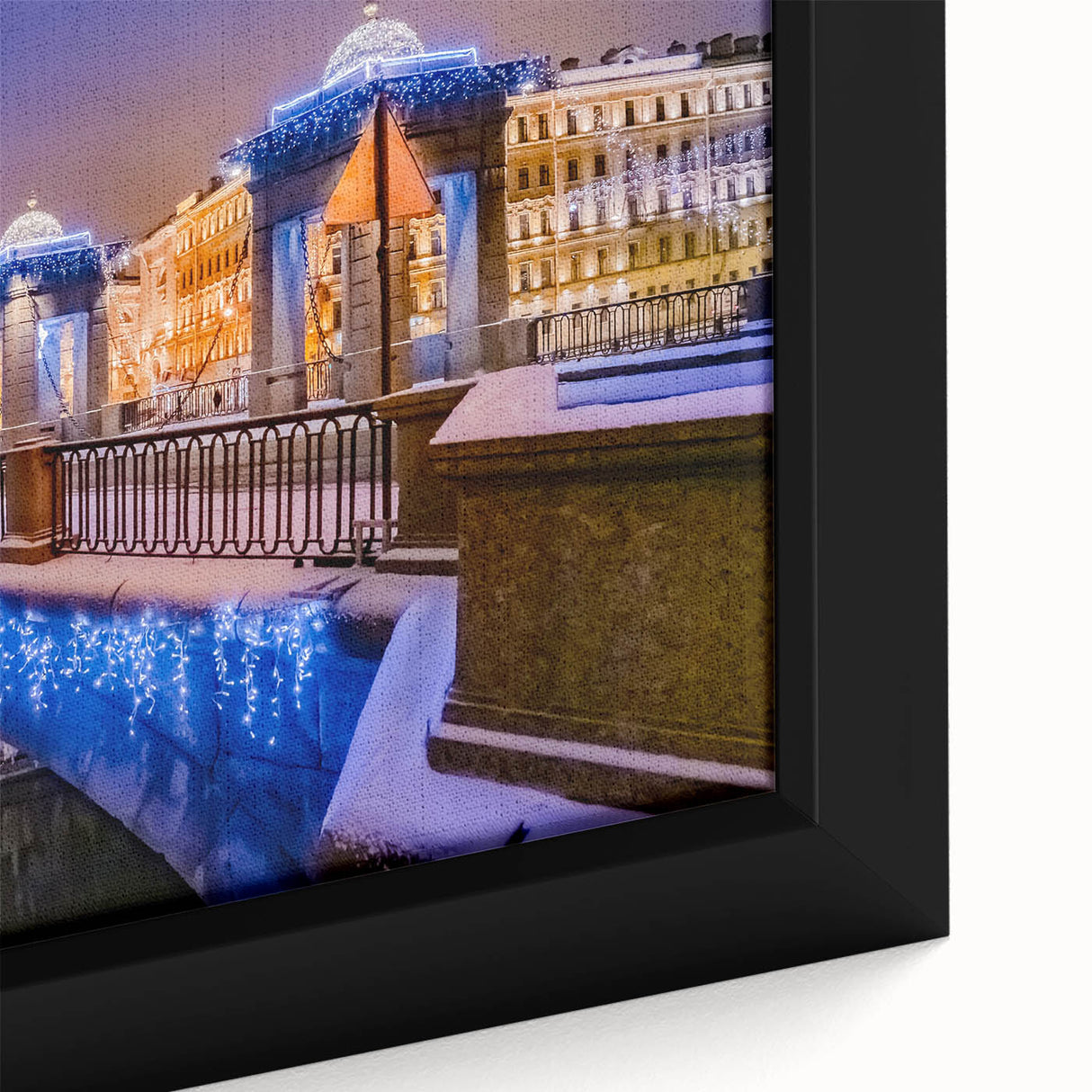 Extra large framed canvas of a textured, colorful St. Petersburg cityscape in muted tones, ideal for living room decor.
