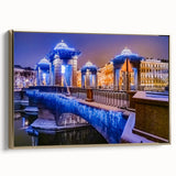 Framed canvas depicting a vintage-style landscape of St. Petersburg in black and gold tones, ideal for bedroom wall art.