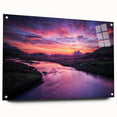 Acrylic print of a Scottish landscape with muted green and blue tones, suitable for bedroom or dining room decor.