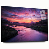 Acrylic print of a Scottish landscape in muted green and blue tones, suitable for bedroom or dining room decor.