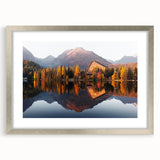 Extra large abstract art print of a European scenery in muted earth tones on a framed canvas, ideal for living room decor.