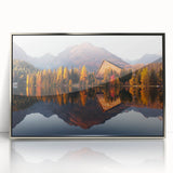 Large acrylic print of a serene Slovakian landscape, framed in silver, ideal for modern nursery decor.