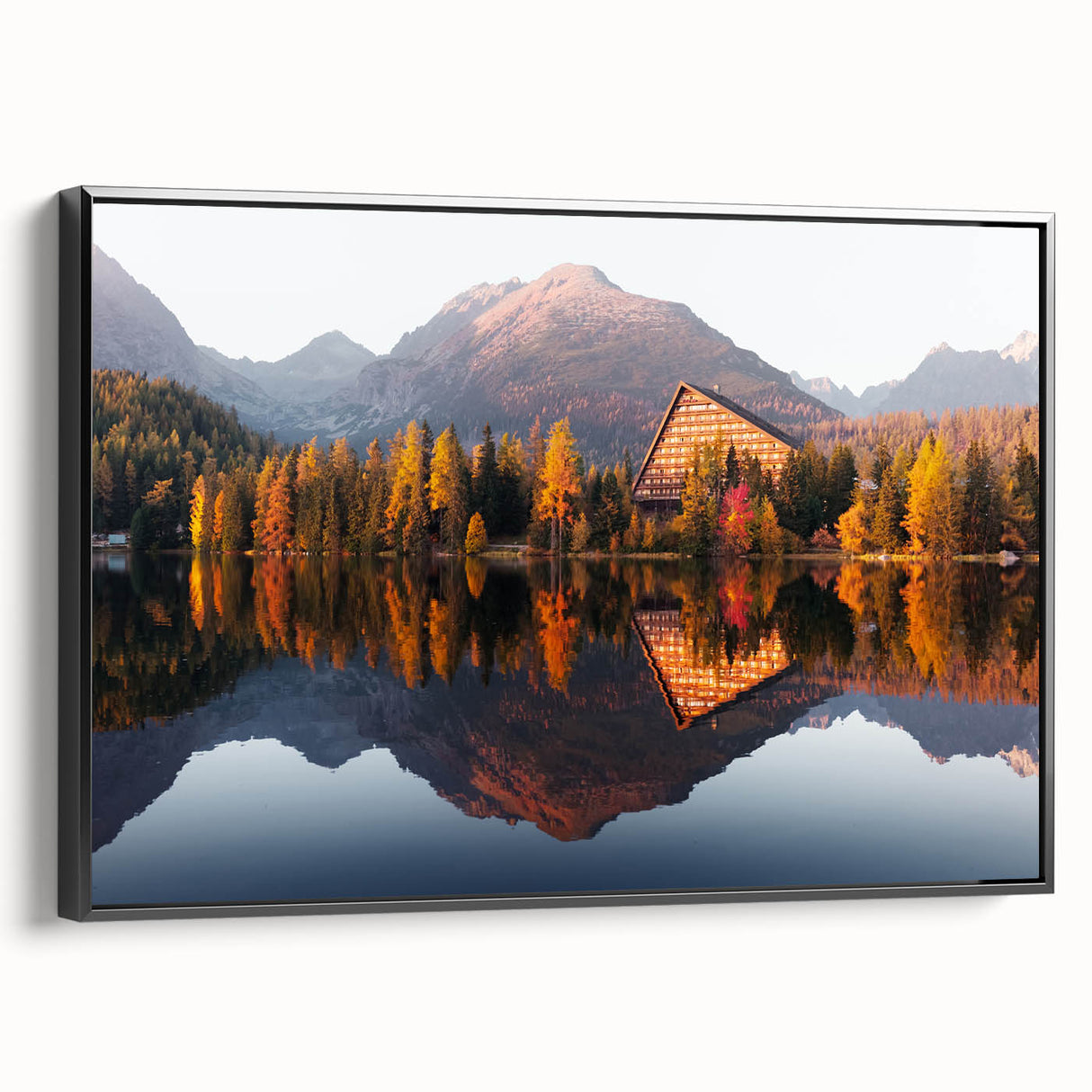 Black and white framed canvas featuring a vintage-style Slovakian landscape, ideal for bedroom decor.