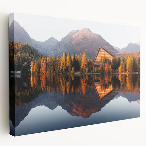 Side view of a stretched canvas depicting a European Slovakian landscape, ideal for kitchen wall art.