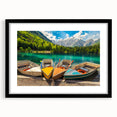 Extra large abstract art print depicting vibrant, colorful Slovenian scenery on a textured canvas, framed in black.