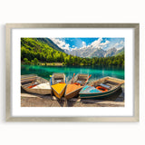Abstract art print of a European Slovenian landscape in muted earth tones, framed in silver, ideal for dining room decor.