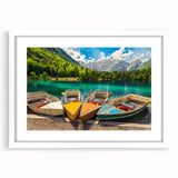 Extra large abstract art print of a textured European scenery in muted earth tones, framed with a white mat.