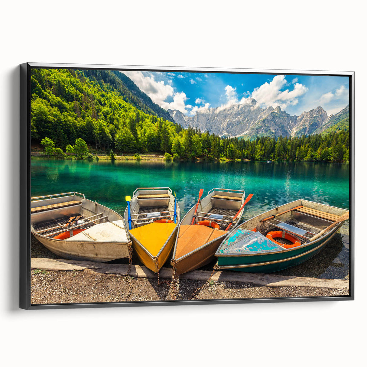 Black and white framed canvas of a Slovenian landscape, ideal for bedroom wall art.
