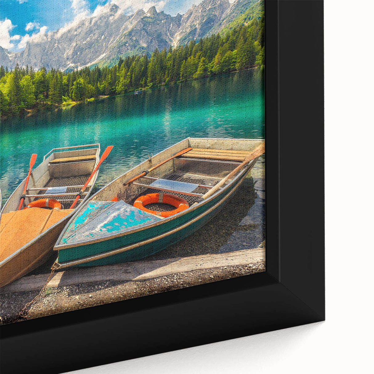 Black framed canvas of a textured, colorful Slovenian landscape, ideal for extra large living room wall art.