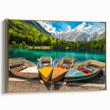 Framed canvas featuring a vintage-style landscape painting of a Slovenian scenery with vibrant, colorful art tones.