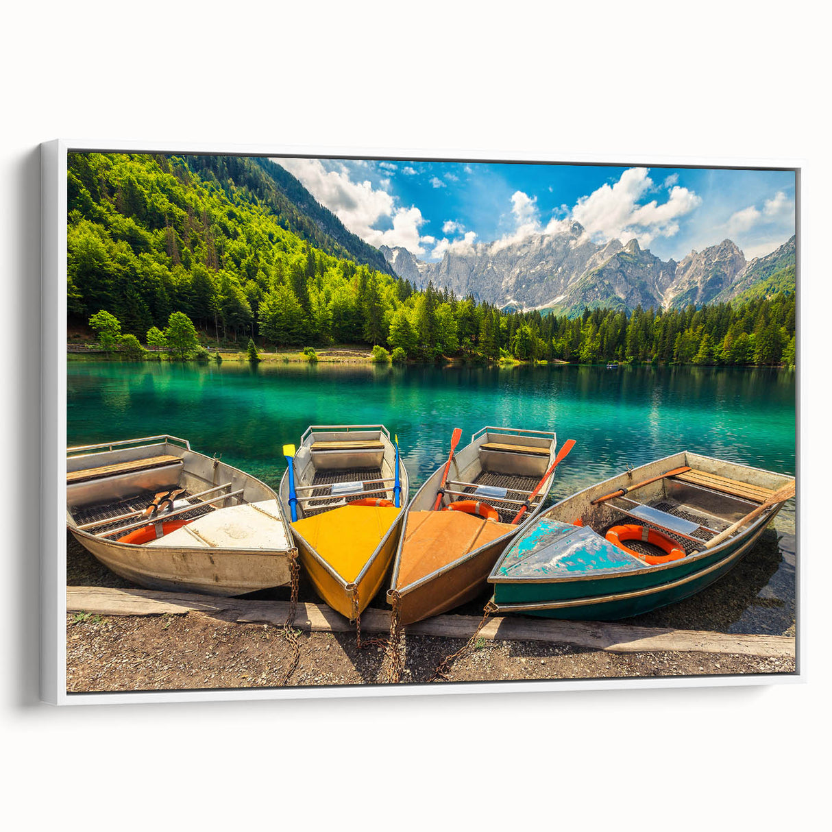 Framed canvas depicting a serene Slovenian landscape in muted earth tones, suitable as wall art for a bedroom.