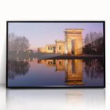 Large abstract wall art depicting Madrid's cityscape in muted grays and blues on a framed acrylic.