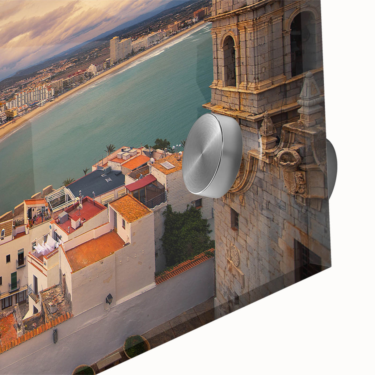 Large abstract depiction of Valencia scenery on acrylic glass, in muted earth tones, suitable for dining room art.