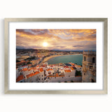 Textured abstract art print of Valencia scenery in muted earth tones on a framed canvas, ideal for bedroom decor.