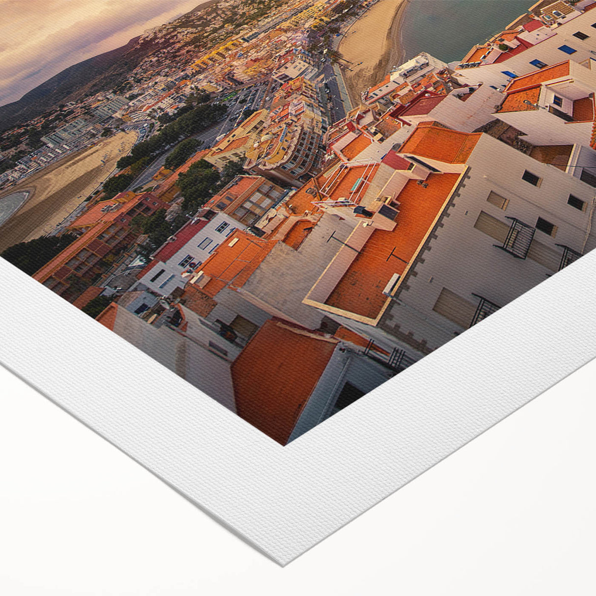 Art deco poster of Valencia scenery in soft pastel colors on rolled canvas, suitable for dining room wall art.